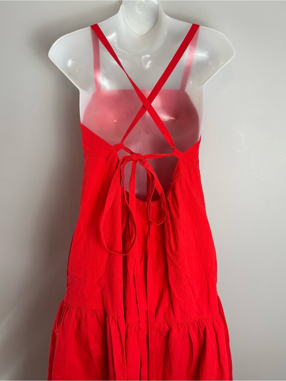 Everlane Red Open Strappy Back Tiered Cotton Midi Dress Size 4 - Picture 9 of 15